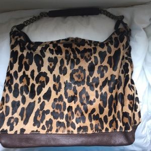 J. Crew Leopard Mohair and Leather Handbag